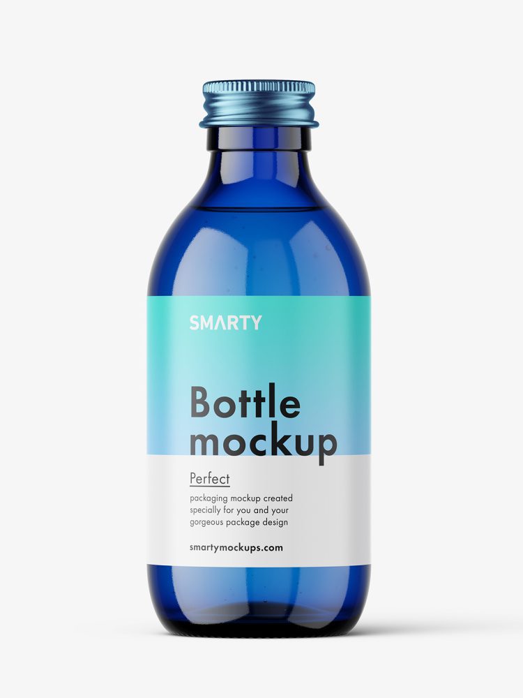 Blue bottle with silver lid mockup