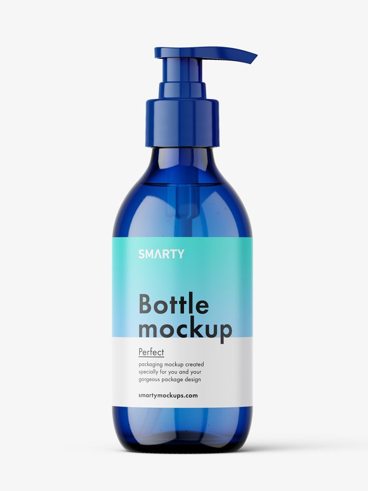 Blue bottle with pump mockup
