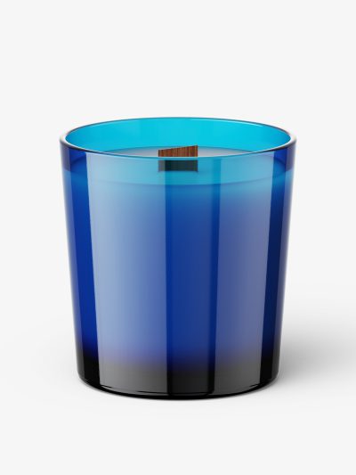 Candle with wooden wick mockup / blue