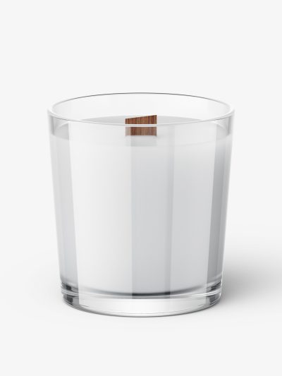 Candle with wooden wick mockup / clear