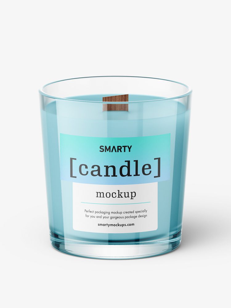 Candle with wooden wick mockup / clear