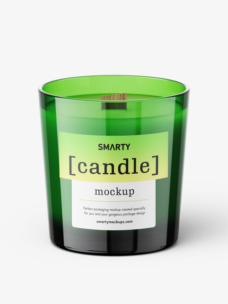 Candle with wooden wick mockup / green