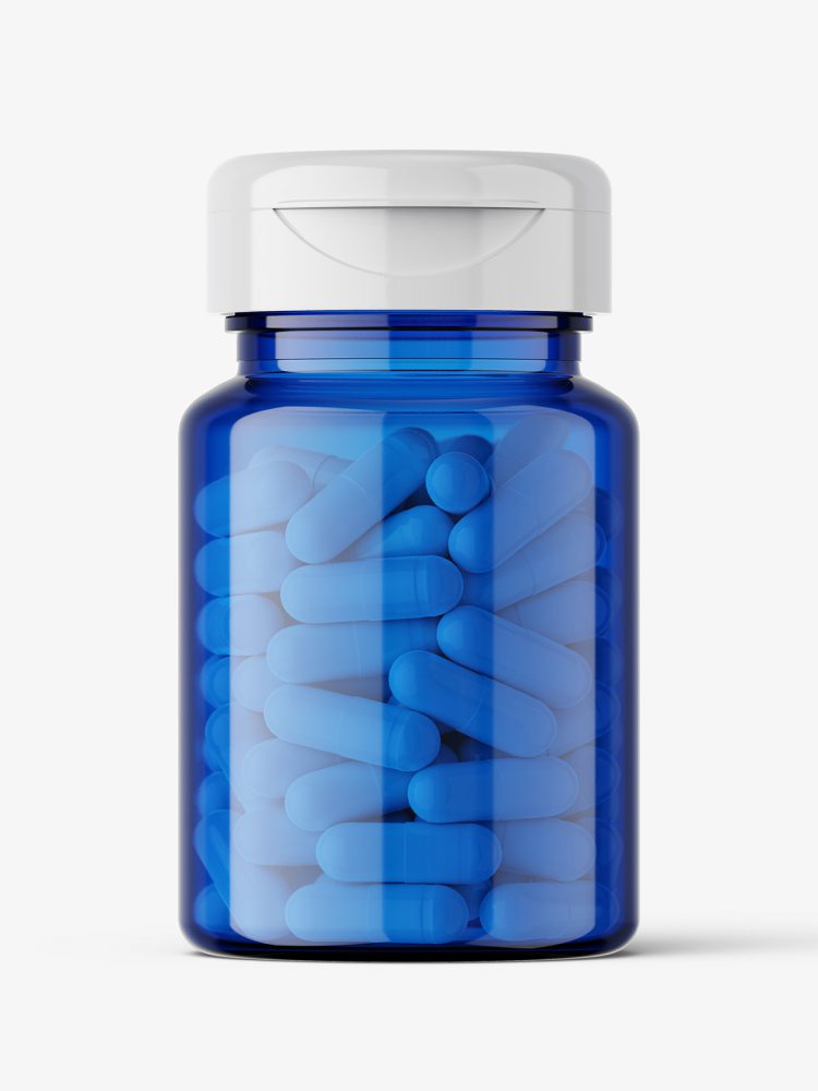 Blue jar with capsules mockup