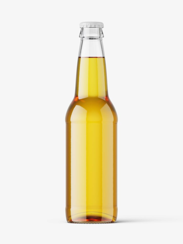 Clear beer bottle mockup