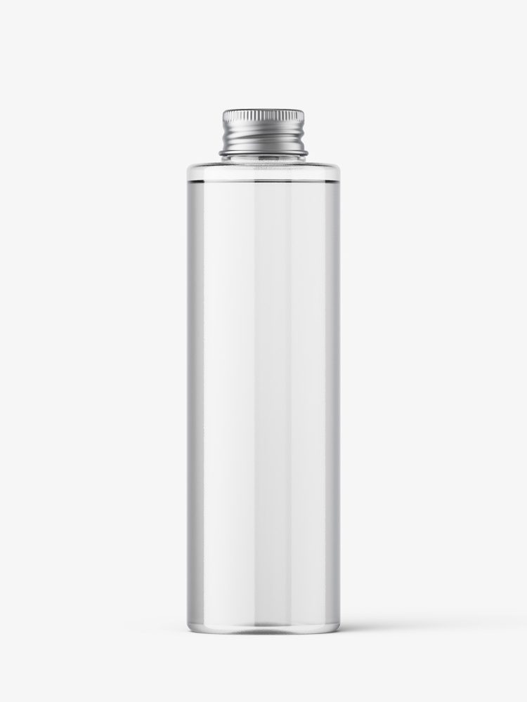 Clear cylinder bottle with screw cap mockup
