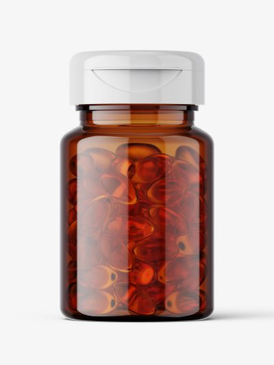Amber jar with fish oil capsules mockup