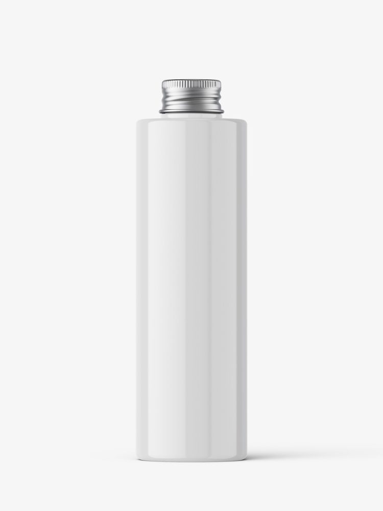 Glossy cylinder bottle with screw cap mockup