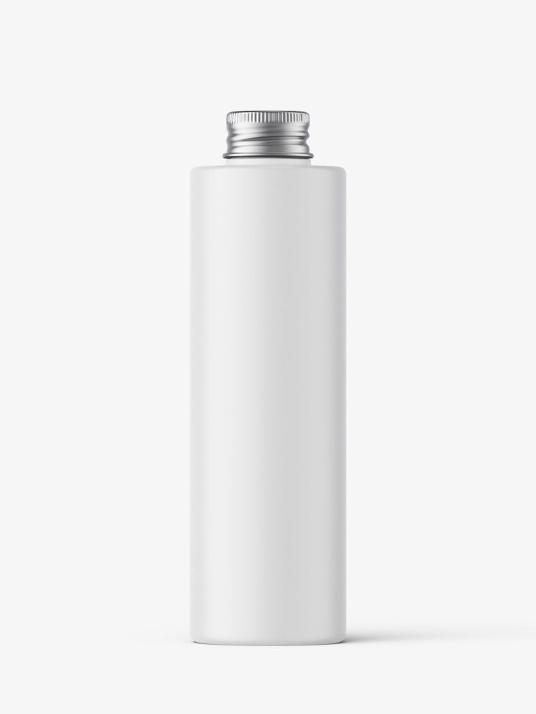 Matt cylinder bottle with screw cap mockup