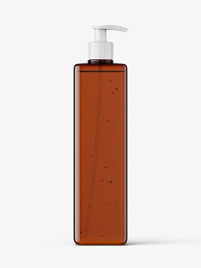 Square bottle with pump mockup / amber