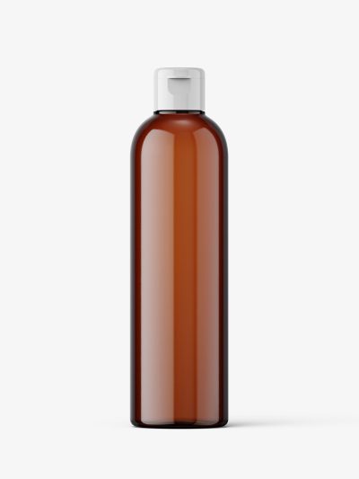 Cosmetic bottle with flip top / amber