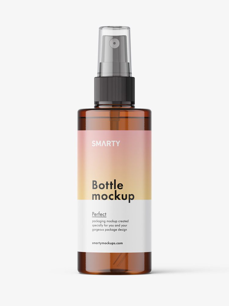 Simple bottle with mist spray mockup / amber