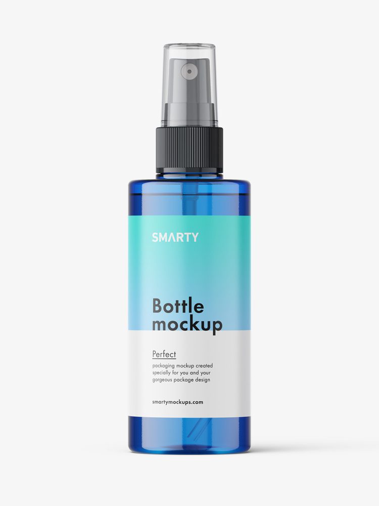 Simple bottle with mist spray mockup / blue