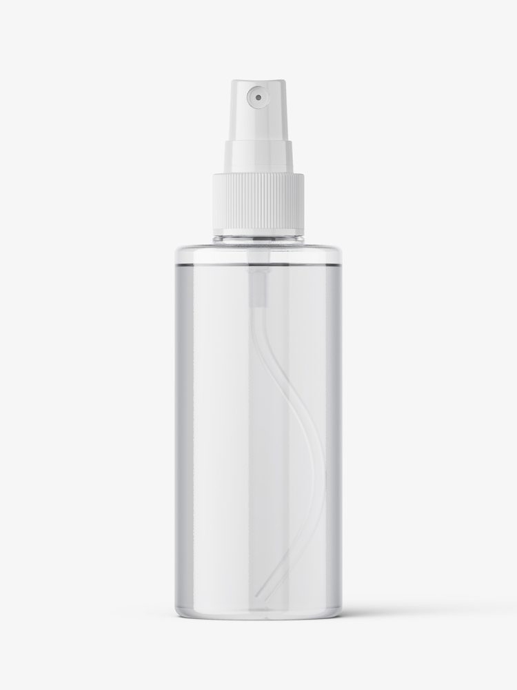 Simple bottle with mist spray mockup / clear