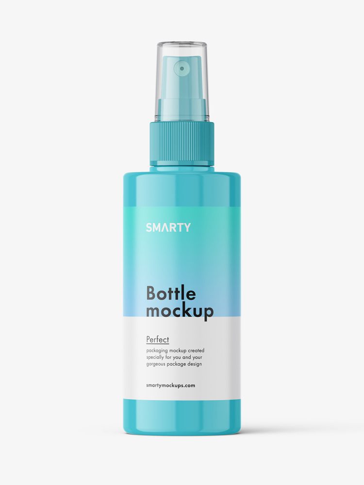 Simple bottle with mist spray mockup / glossy