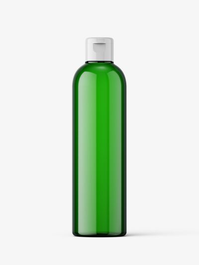 Cosmetic bottle with flip top / green