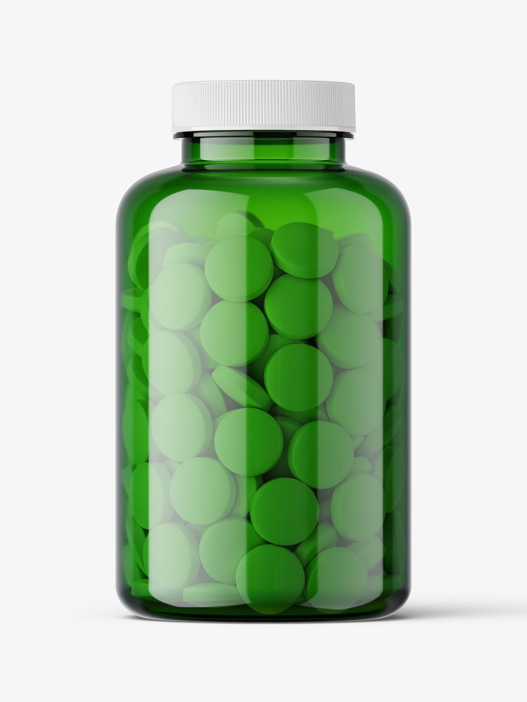 Round tablets green jar mockup