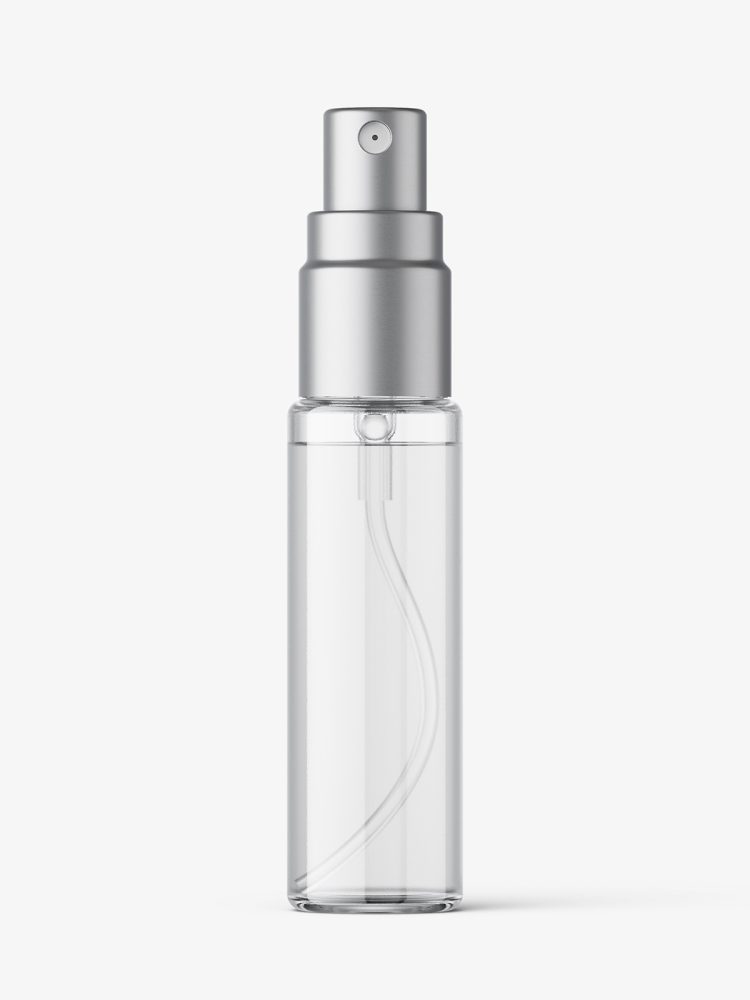 Clear spray bottle mockup with metallic cap