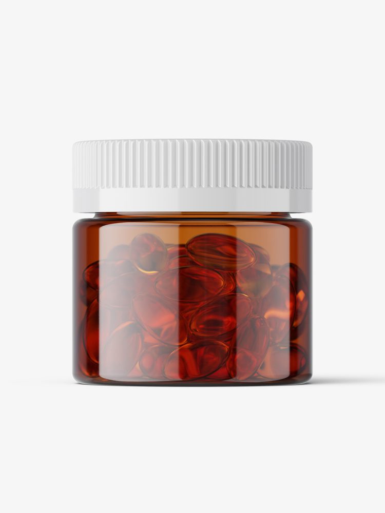 Fish oil capsules amber jar mockup