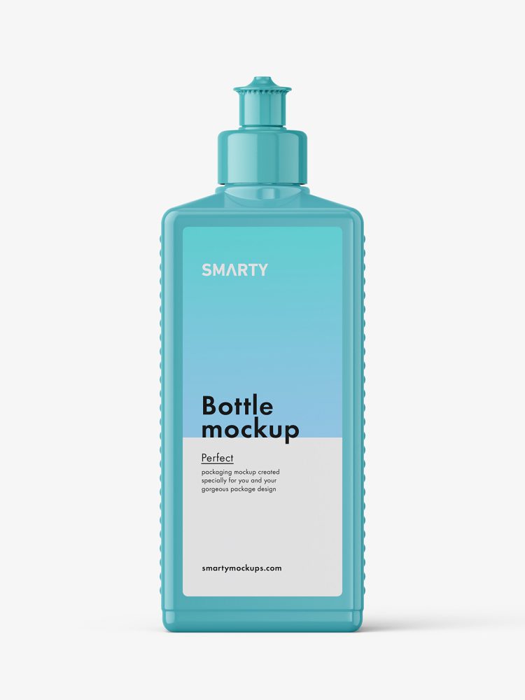 Glossy pull-up square bottle mockup