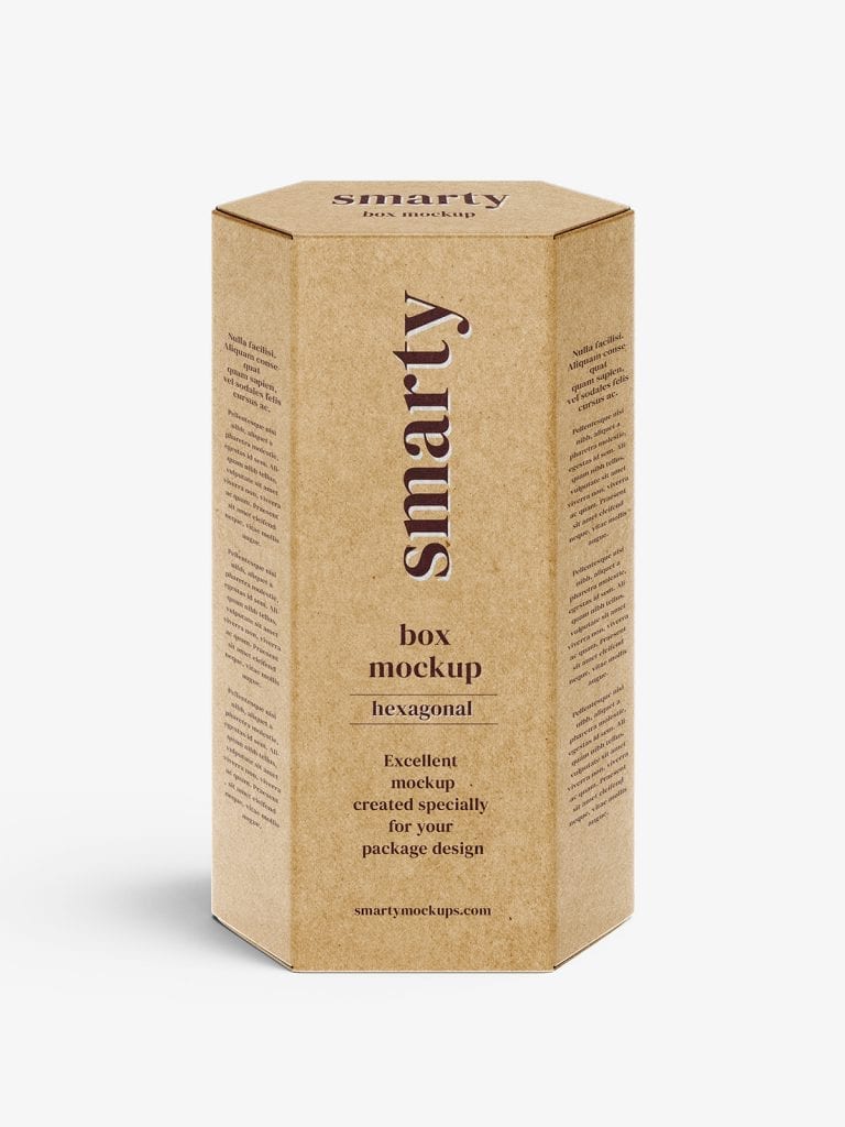 Download Hexagonal box mockup / white - metallic - kraft - Smarty Mockups