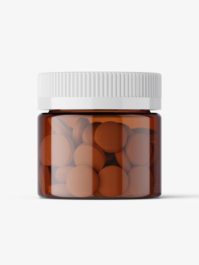 Round tablets amber jar mockup