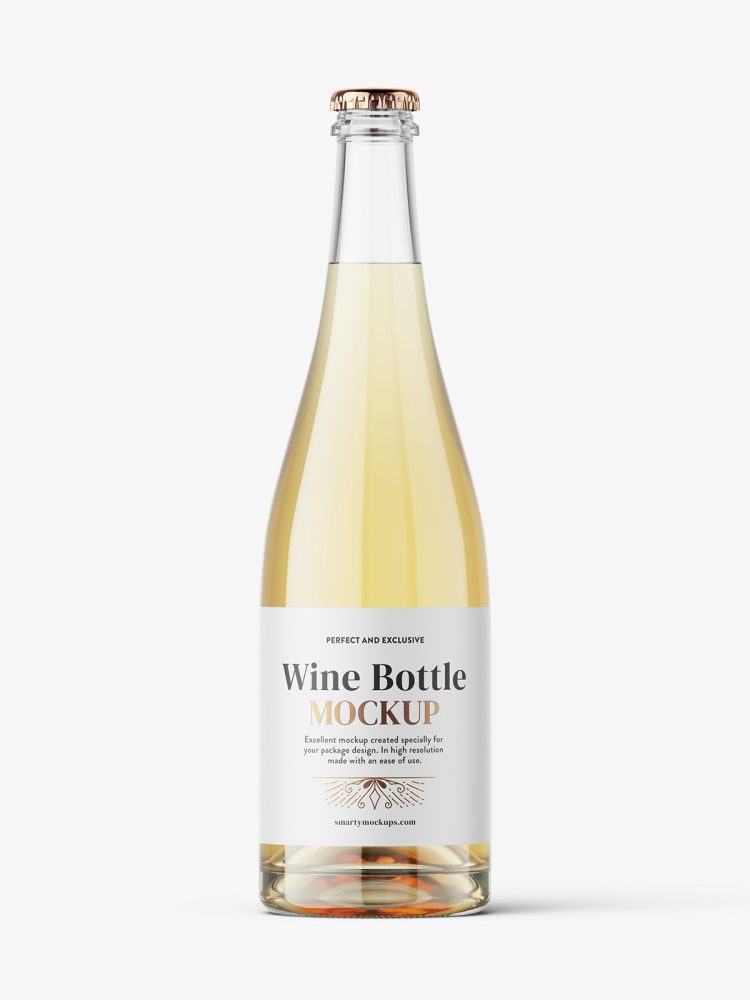 White wine bottle with crown cap mockup