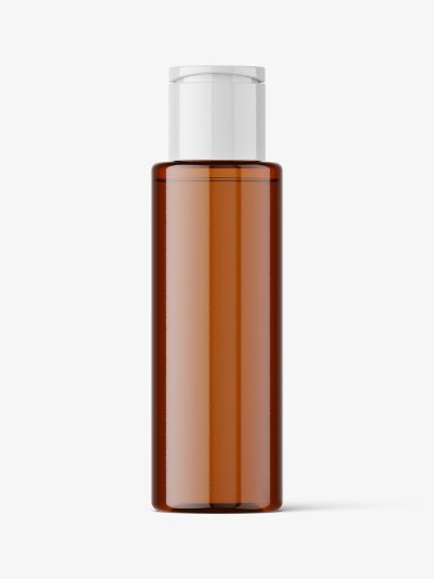 Cosmetic bottle with flip top mockup / amber