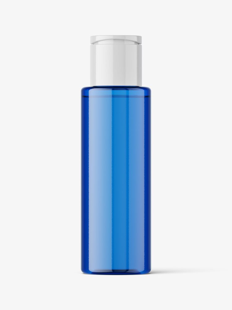 Cosmetic bottle with flip top mockup / blue
