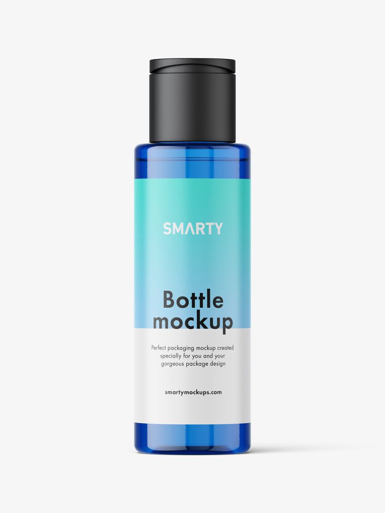 Cosmetic bottle with flip top mockup / blue