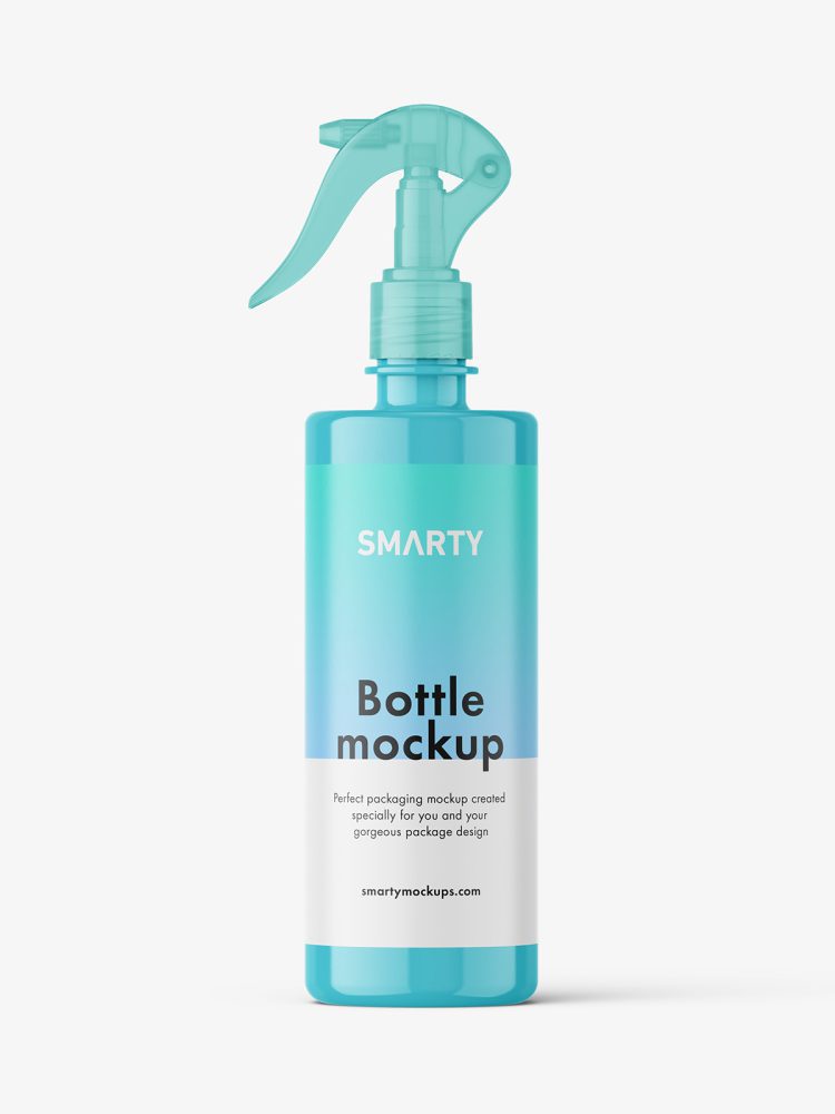 Glossy bottle with trigger spray mockup