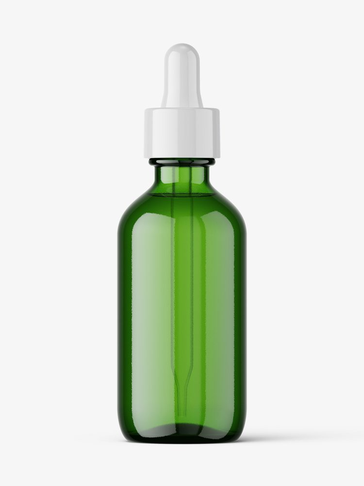 Green dropper bottle mockup