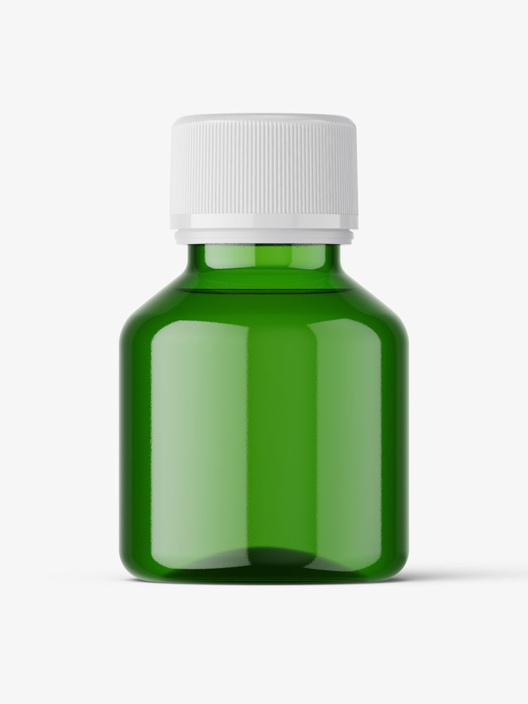 Green syrup bottle mockup