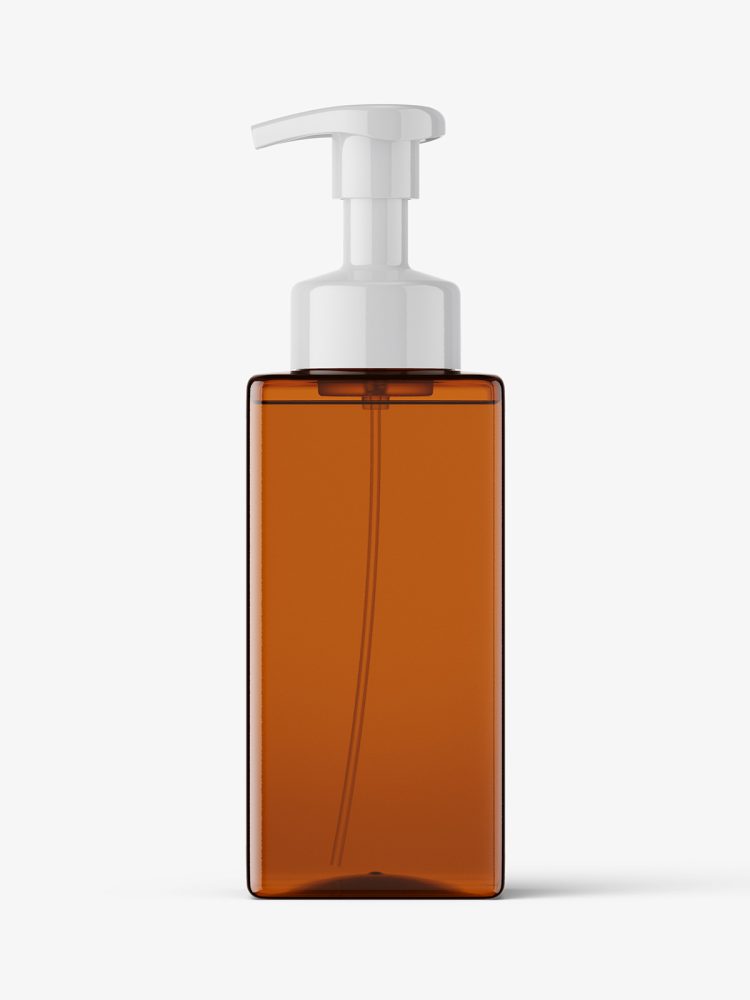 Square bottle with pump mockup / amber