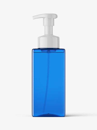 Square bottle with pump mockup / blue