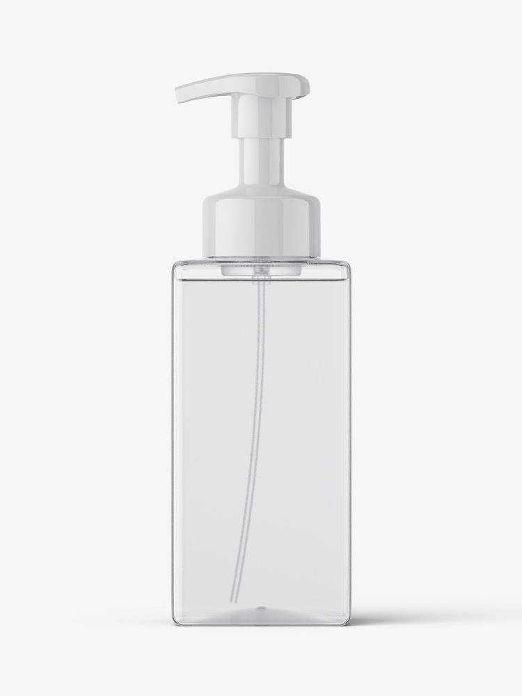 Square bottle with pump mockup / clear