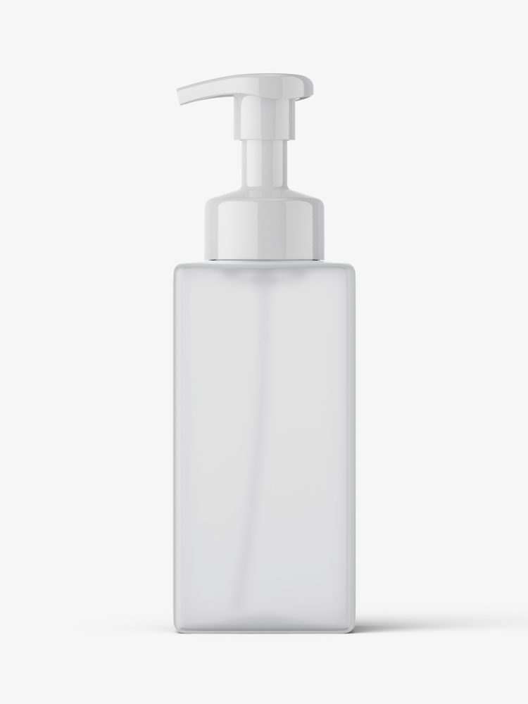 Square bottle with pump mockup / frosted
