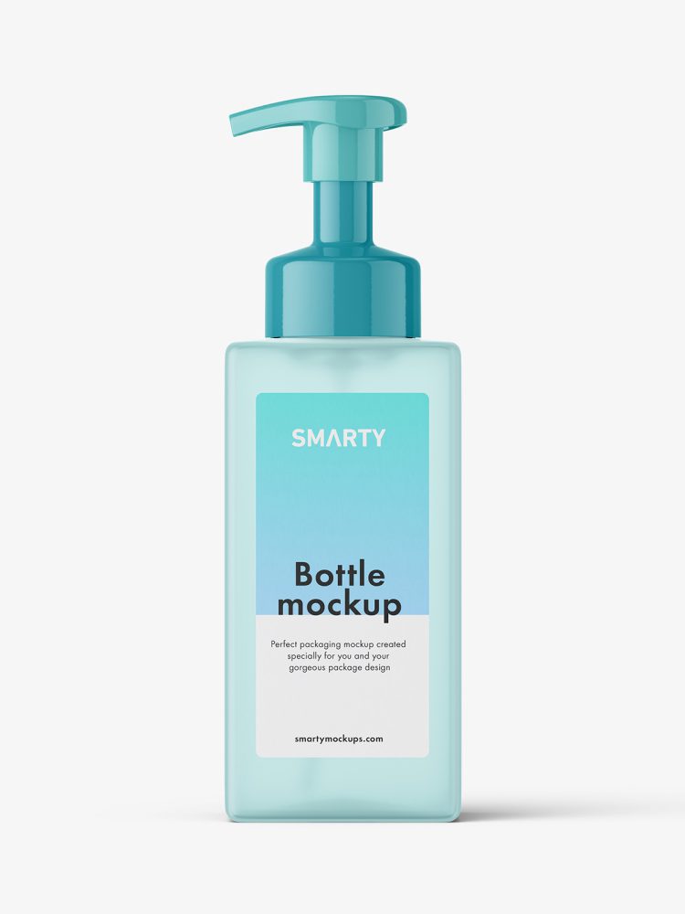 Square bottle with pump mockup / frosted