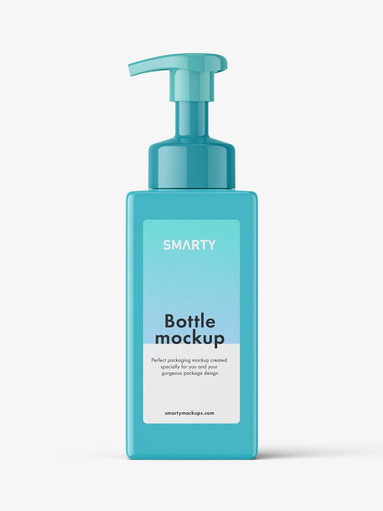 Square bottle with pump mockup / glossy