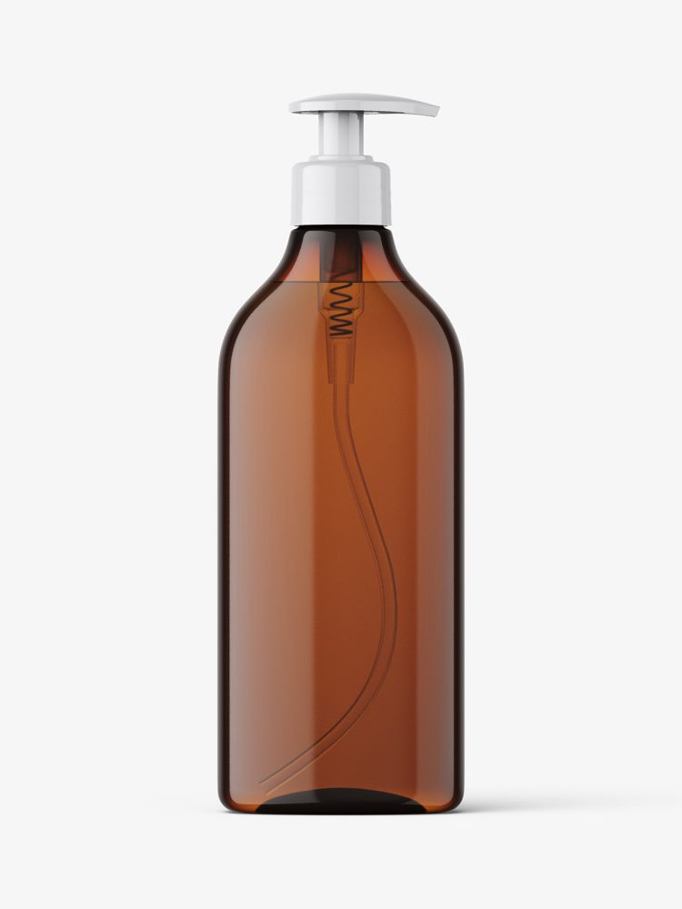Amber rectangle pump bottle mockup