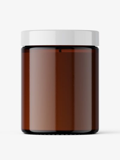 Candle in amber glass jar mockup