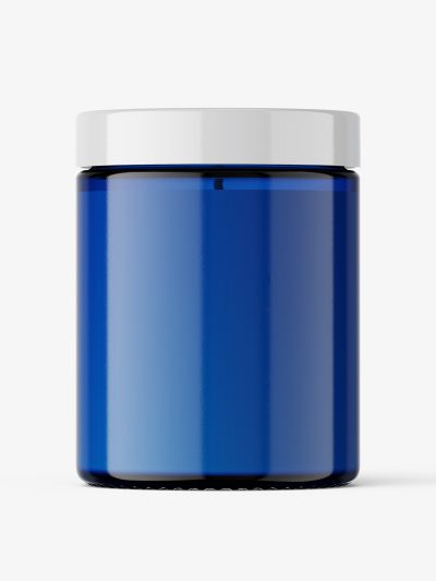 Candle in blue glass jar mockup