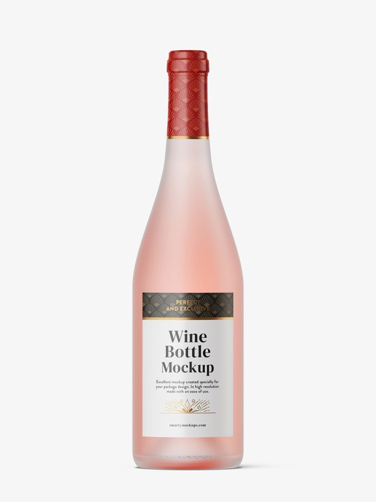 Frosted pink wine bottle mockup