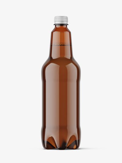 Plastic beer bottle mockup / amber