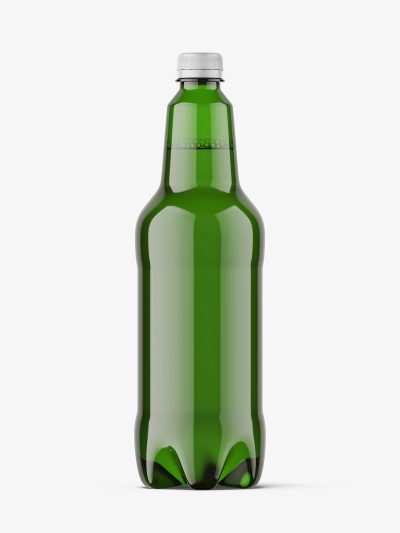 Plastic beer bottle mockup / green