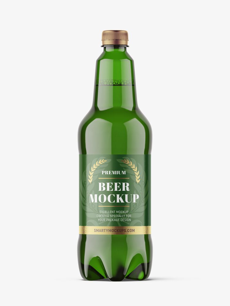 Plastic beer bottle mockup / green