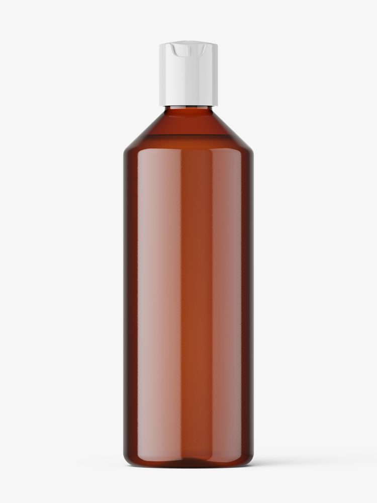 Amber bottle with disc top cap bottle mockup