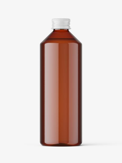 Amber bottle with aluminium screw cap bottle mockup
