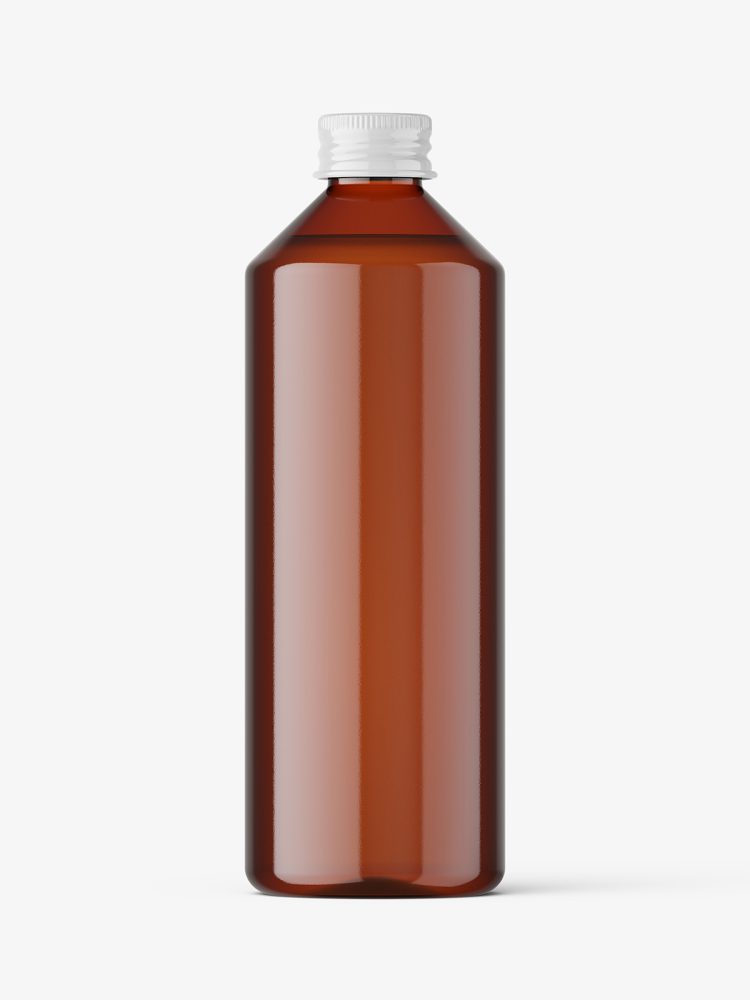 Amber bottle with aluminium screw cap bottle mockup