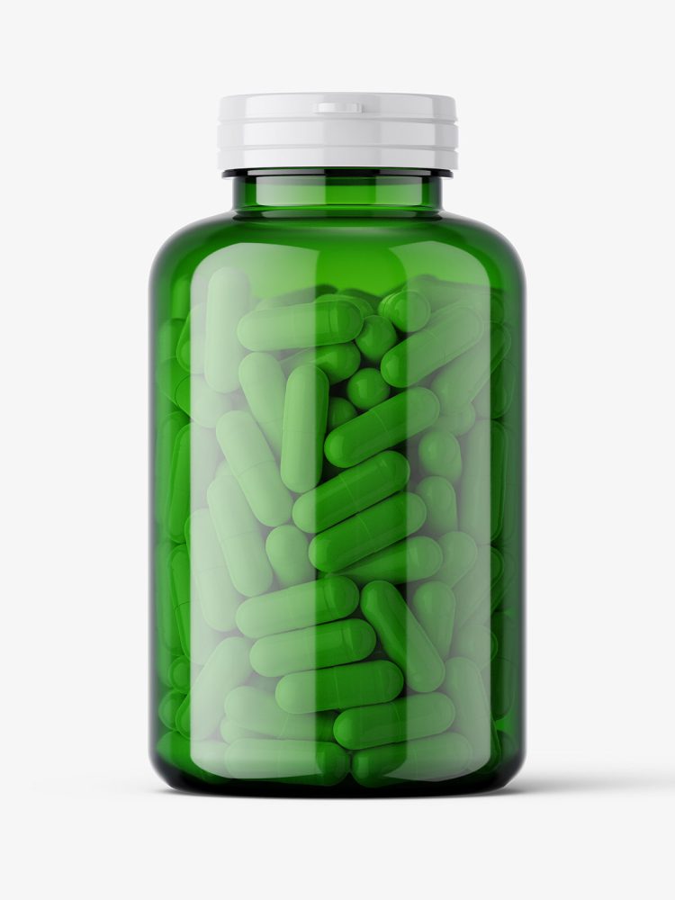 Capsules in green jar mockup