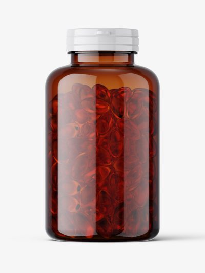 Fish oil capsules in amber jar mockup